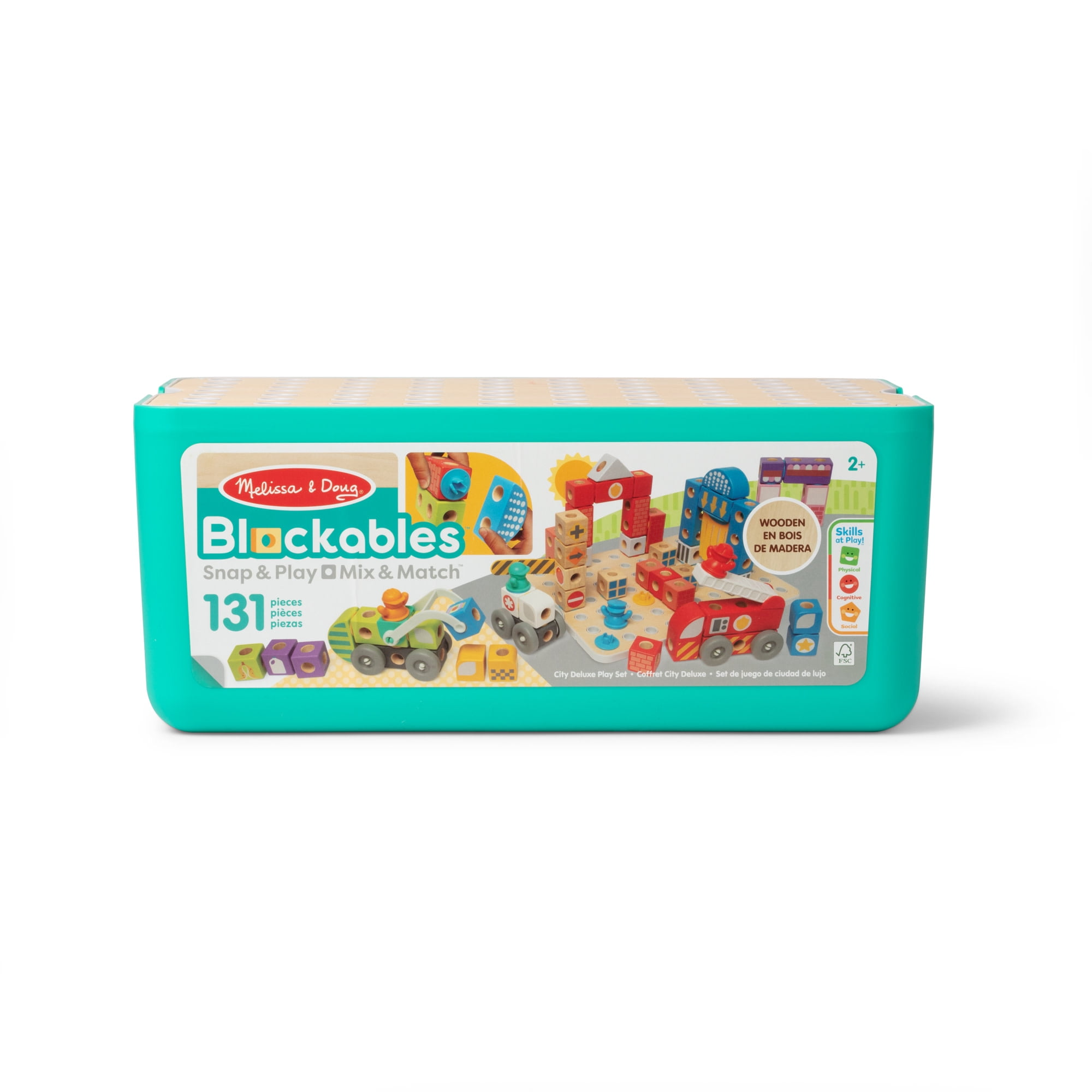 Melissa & Doug Blockables™ Deluxe City Snap And Play, Mix and Match Connectable Wooden Building Blocks Play Set With Storage Bin and Play Lid (122 Pcs) - FSC Certified