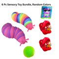 FocusHive 6 Pc Sensory Toy Bundle for Kids – Fidget Slug, Squishy Stress Ball, Dino Popper & Stretch Worm – ADHD Focus & Calm Kit for Home, Classroom & Travel