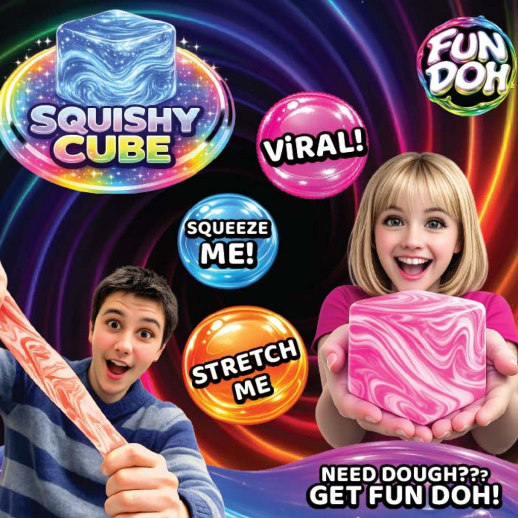 Fun Doh Squish and Squeeze Squishy Cube Stress Relief Fidget Toy