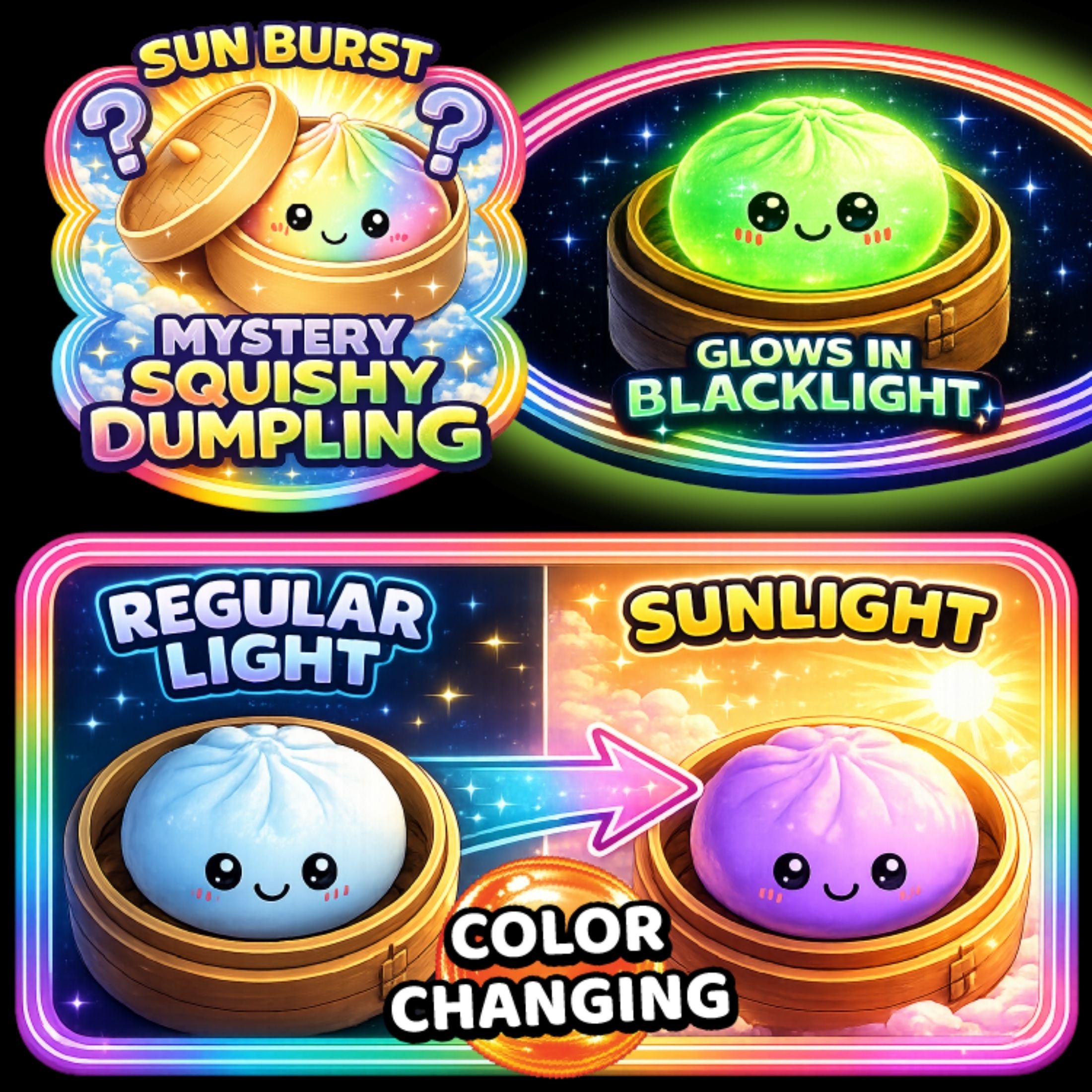 Fun Doh Color Changing Squishy Dumpling Toy – Changes in Sun, Glows in Blacklight, Assorted