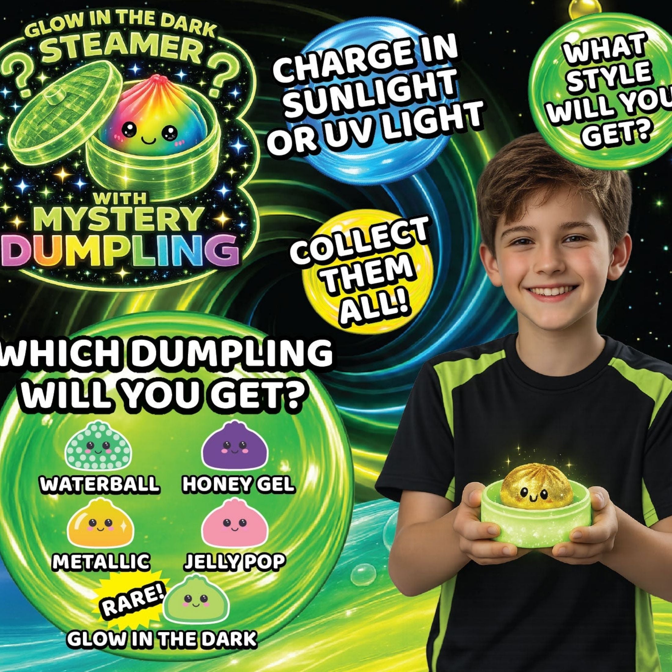 Fun Doh Glow-in-the-Dark Mystery Squishy Dumpling Toy – Rare Pull, Random Style