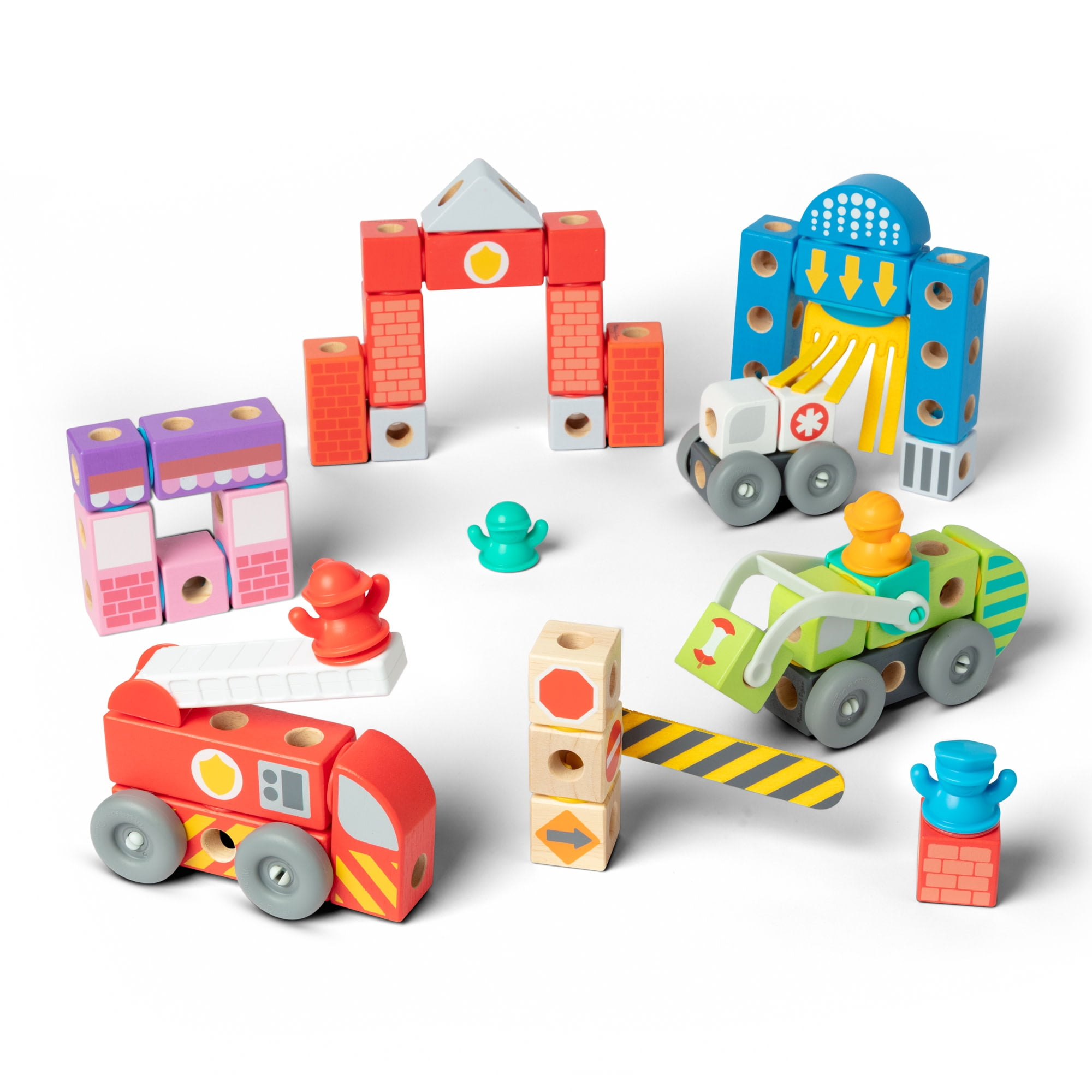 Melissa & Doug Blockables™ Deluxe City Snap And Play, Mix and Match Connectable Wooden Building Blocks Play Set With Storage Bin and Play Lid (122 Pcs) - FSC Certified
